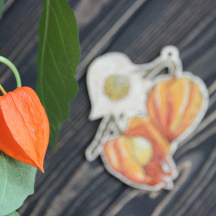 DIY Cross stitch kit on wood "Physalis" 4.5x3.9 in / 11.5x10.0 cm