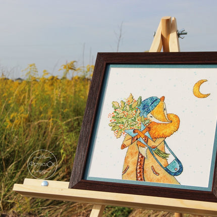 DIY Cross Stitch Kit "Autumn foxes" 8.9x8.3 in / 22.5x21.0 cm