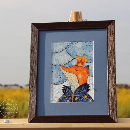 DIY Cross Stitch Kit "Fox King" 8.5x5.5 in / 21.5x14.0 cm