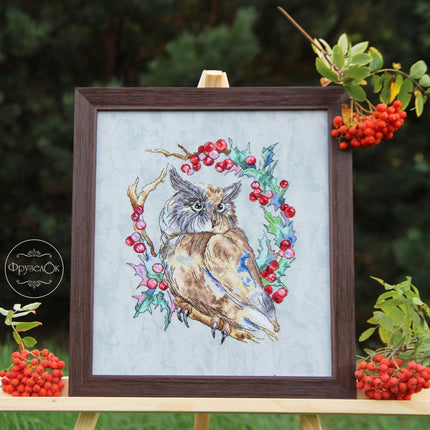 DIY Cross Stitch Kit "Owl" 9.6x7.9 in / 24.5x20.0 cm