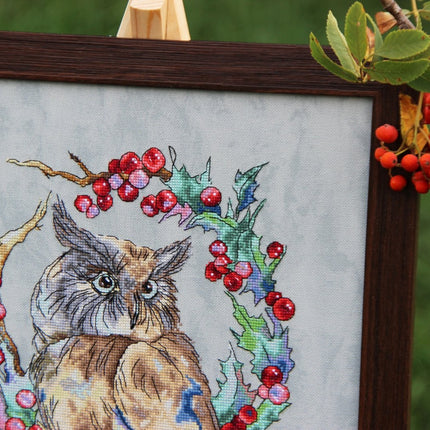 DIY Cross Stitch Kit "Owl" 9.6x7.9 in / 24.5x20.0 cm