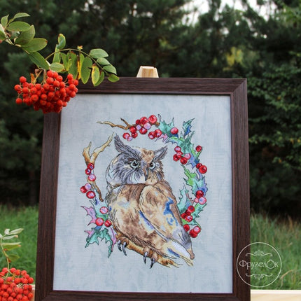 DIY Cross Stitch Kit "Owl" 9.6x7.9 in / 24.5x20.0 cm