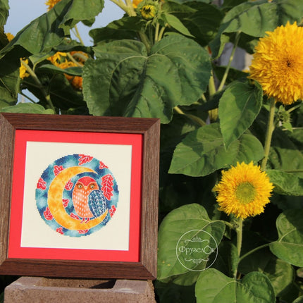 DIY Cross Stitch Kit "Owl on the moon" 5.3x5.3 in / 13.5x13.5 cm
