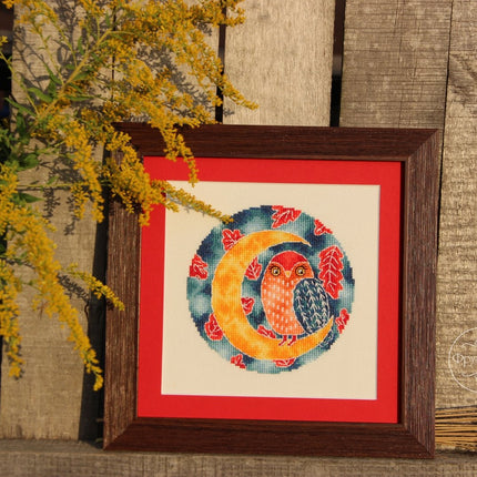 DIY Cross Stitch Kit "Owl on the moon" 5.3x5.3 in / 13.5x13.5 cm