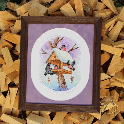 DIY Cross Stitch Kit "Bullfinches" 8.1x6.1 in / 20.5x15.5 cm