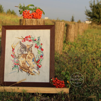 DIY Cross Stitch Kit "Owl" 9.6x7.9 in / 24.5x20.0 cm