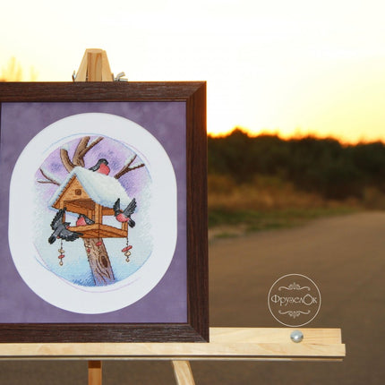 DIY Cross Stitch Kit "Bullfinches" 8.1x6.1 in / 20.5x15.5 cm