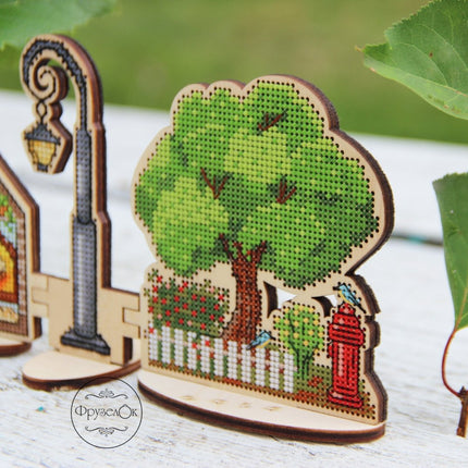 DIY Cross stitch kit on wood "Lamp" 2.0x4.3 in / 5.0x11.0 cm