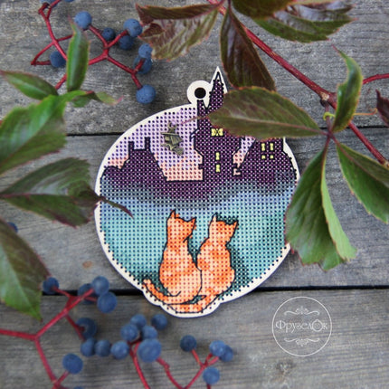 DIY Cross stitch kit on wood "Kittens" 3.5x4.3 in / 9.0x11.0 cm