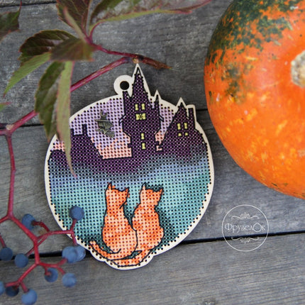 DIY Cross stitch kit on wood "Kittens" 3.5x4.3 in / 9.0x11.0 cm