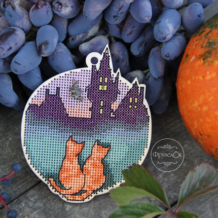 DIY Cross stitch kit on wood "Kittens" 3.5x4.3 in / 9.0x11.0 cm