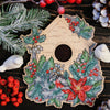 DIY Cross stitch kit on wood "Winter birdhouse" 7.1x6.1 in / 18.0x15.5 cm