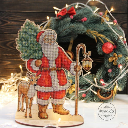 DIY Cross stitch kit on wood "New Year's Eve" 9.8x7.5 in / 25.0x19.0 cm