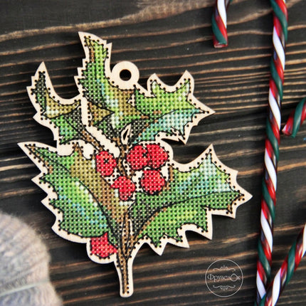 DIY Cross stitch kit on wood "Holly" 45.3x3.7 in / 115.0x9.5 cm
