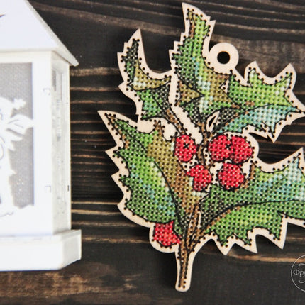 DIY Cross stitch kit on wood "Holly" 45.3x3.7 in / 115.0x9.5 cm