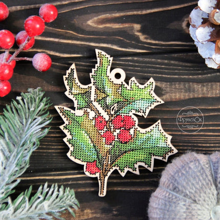 DIY Cross stitch kit on wood "Holly" 45.3x3.7 in / 115.0x9.5 cm