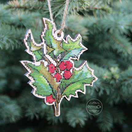 DIY Cross stitch kit on wood "Holly" 45.3x3.7 in / 115.0x9.5 cm