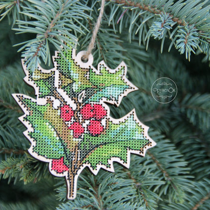 DIY Cross stitch kit on wood "Holly" 45.3x3.7 in / 115.0x9.5 cm