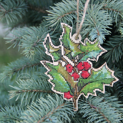 DIY Cross stitch kit on wood "Holly" 45.3x3.7 in / 115.0x9.5 cm