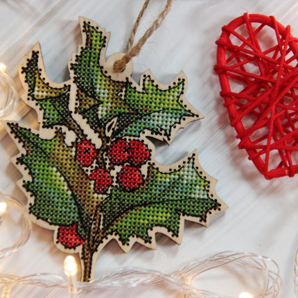DIY Cross stitch kit on wood "Holly" 45.3x3.7 in / 115.0x9.5 cm