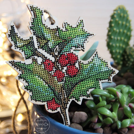 DIY Cross stitch kit on wood "Holly" 45.3x3.7 in / 115.0x9.5 cm