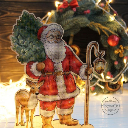 DIY Cross stitch kit on wood "New Year's Eve" 9.8x7.5 in / 25.0x19.0 cm