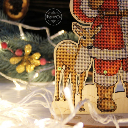 DIY Cross stitch kit on wood "New Year's Eve" 9.8x7.5 in / 25.0x19.0 cm