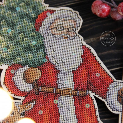 DIY Cross stitch kit on wood "New Year's Eve" 9.8x7.5 in / 25.0x19.0 cm