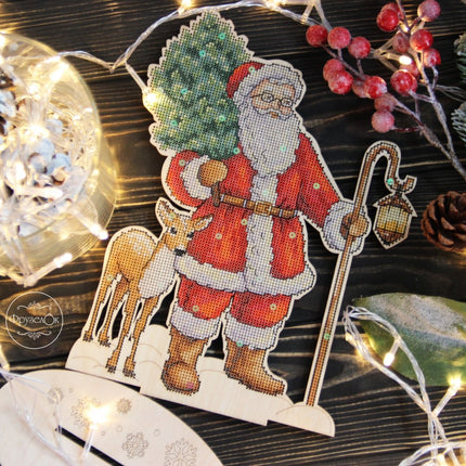 DIY Cross stitch kit on wood "New Year's Eve" 9.8x7.5 in / 25.0x19.0 cm