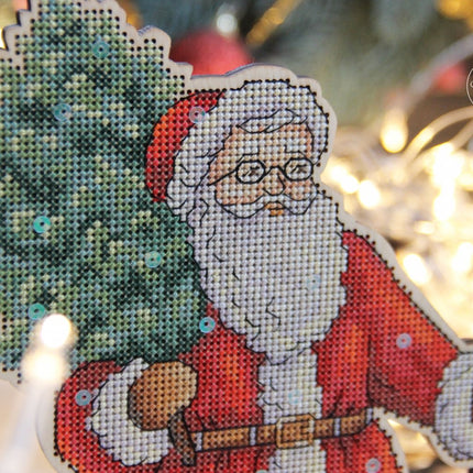 DIY Cross stitch kit on wood "New Year's Eve" 9.8x7.5 in / 25.0x19.0 cm