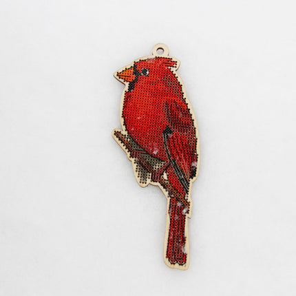 DIY Cross stitch kit on wood "Cardinal" 6.1x2.6 in / 15.5x6.5 cm