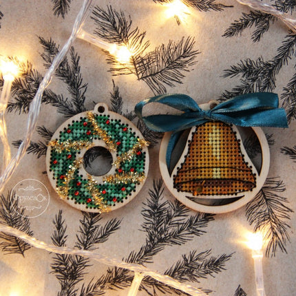 DIY Cross stitch kit on wood "Decoration" 2.2 in / 5.5 cm