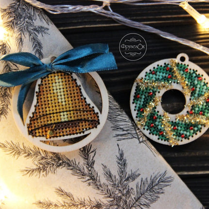 DIY Cross stitch kit on wood "Decoration" 2.2 in / 5.5 cm