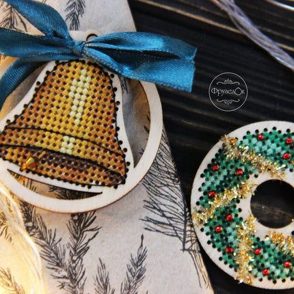 DIY Cross stitch kit on wood "Decoration" 2.2 in / 5.5 cm