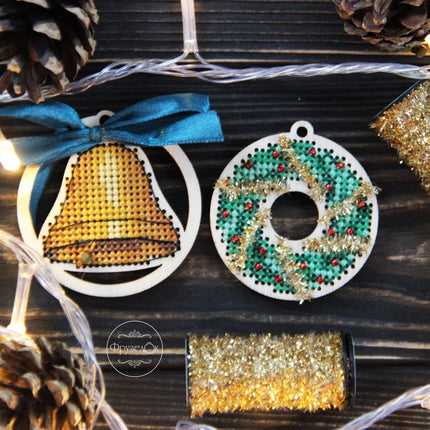 DIY Cross stitch kit on wood "Decoration" 2.2 in / 5.5 cm