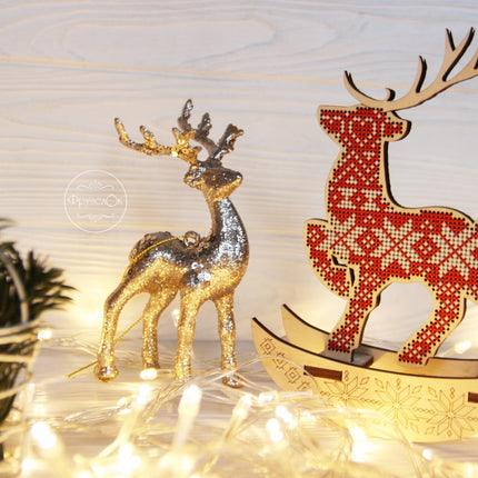 DIY Cross stitch kit on wood "Scandinavian Deer" 5.1x3.7 in / 13.0x9.5 cm