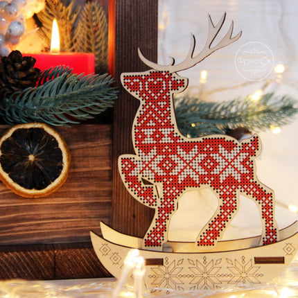 DIY Cross stitch kit on wood "Scandinavian Deer" 5.1x3.7 in / 13.0x9.5 cm