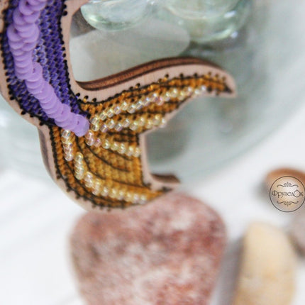 DIY Cross stitch kit on wood "Mermaid" 5.9x2.2 in / 15.0x5.5 cm