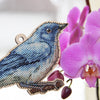 DIY Cross stitch kit on wood "Blue Nightingale" 5.5x3.5 in / 14.0x9.0 cm