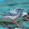 DIY Cross stitch kit on wood "Blue Nightingale" 5.5x3.5 in / 14.0x9.0 cm