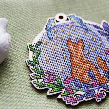 DIY Cross stitch kit on wood "Fedir" 3.9x4.1 in / 10.0x10.5 cm