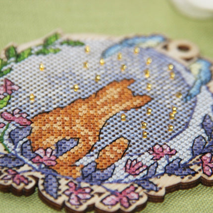 DIY Cross stitch kit on wood "Fedir" 3.9x4.1 in / 10.0x10.5 cm