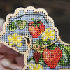 DIY Cross stitch kit on wood "Strawberry" 5.1x3.7 in / 13.0x9.5 cm