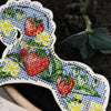 DIY Cross stitch kit on wood "Strawberry" 5.1x3.7 in / 13.0x9.5 cm