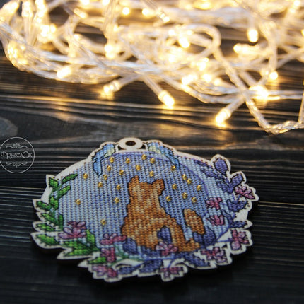 DIY Cross stitch kit on wood "Fedir" 3.9x4.1 in / 10.0x10.5 cm