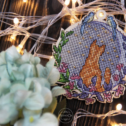 DIY Cross stitch kit on wood "Fedir" 3.9x4.1 in / 10.0x10.5 cm