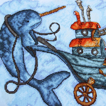 DIY Cross Stitch Kit "Narwhal" 13.8x9.4 in / 35.0x24.0 cm