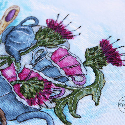 DIY Cross Stitch Kit "Snail with cups" 13.0x8.3 in / 33.0x21.0 cm