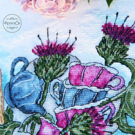DIY Cross Stitch Kit "Snail with cups" 13.0x8.3 in / 33.0x21.0 cm