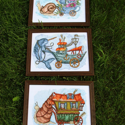 DIY Cross Stitch Kit "Snail with a house" 12.6x8.7 in / 32.0x22.0 cm